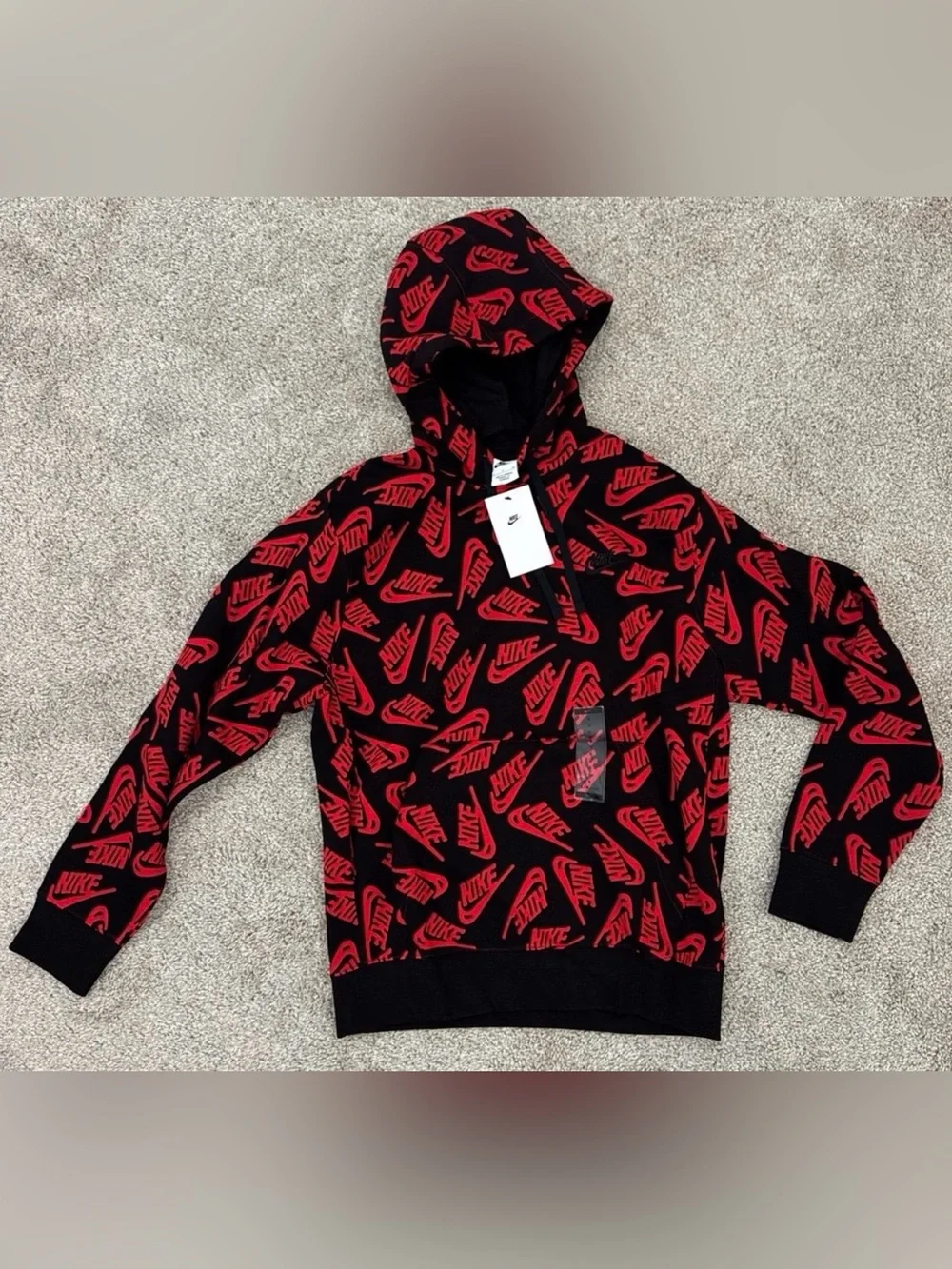 Nike Black Hoodie with Red Allover Logo Print